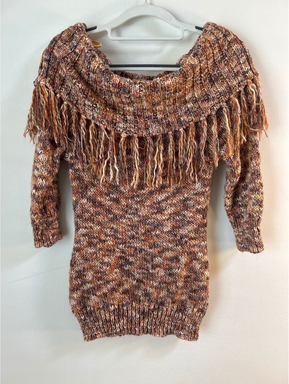 New York & Company Knit Sweater Dress with Fringe Detail, Size Small